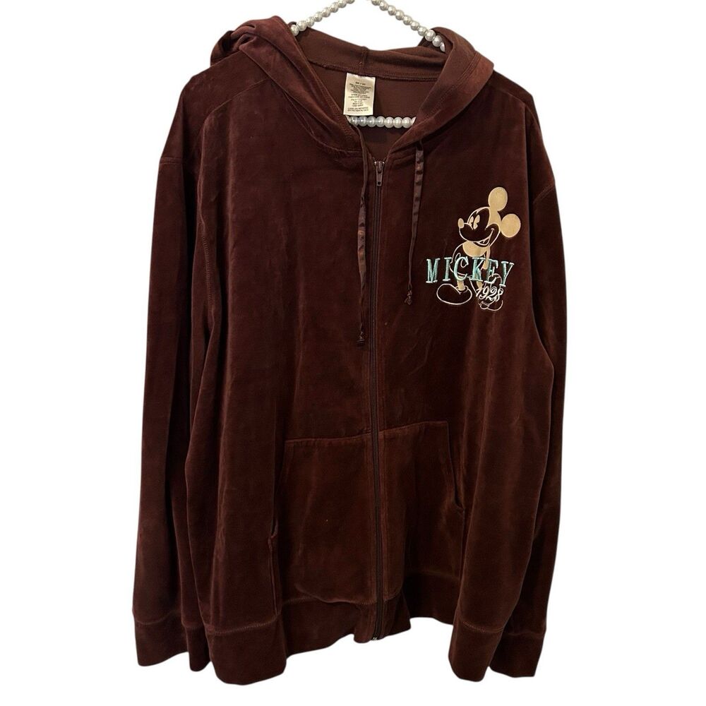 Mickey Velvet Velour Full Zip Brown Hoodie Women’s Plus Size 3X Vacation Disney
